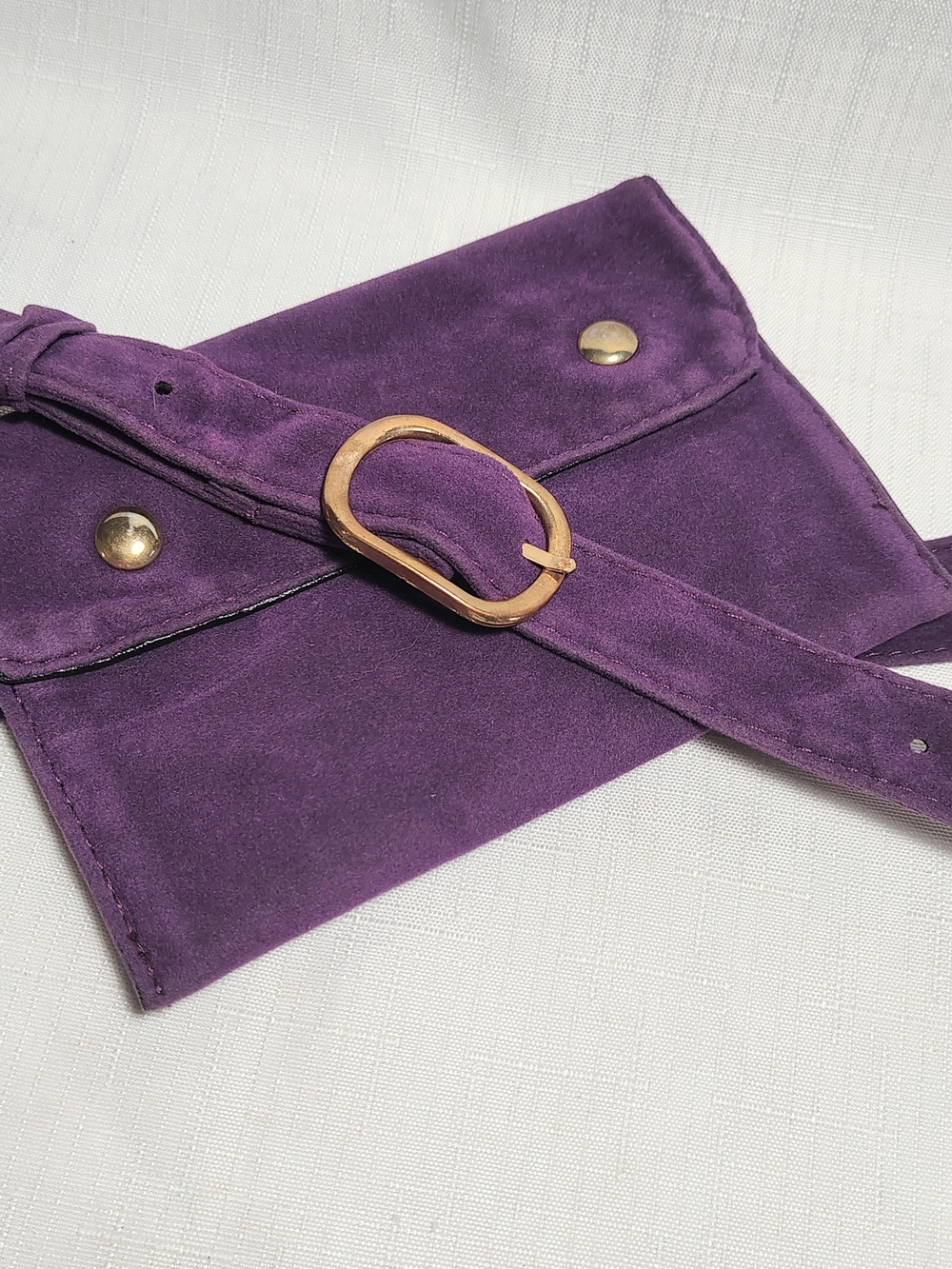 Purple Faux Suede Belt Fanny Pack Bag Waist Belt 42" Belt Gold Snaps & Buckle